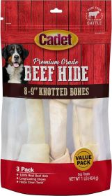 Cadet Premium Grade Beef Hide Knotted Bones 8 Inch (Size: 3 count)