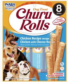 Inaba Churu Rolls Dog Treat Chicken Recipe wraps Chicken with Cheese Recipe (Size: 8 count)