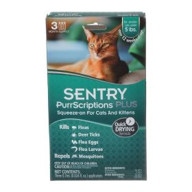 Sentry PurrScriptions Plus Squeeze-On Flea and Tick Control for Small Cats and Kittens (Size: 3 count)
